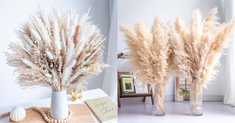 95 pcs pampas grass decor natural dried flowers | boho dried floral arrangement centerpiece table decor wedding decor rustic decor (95pcs)