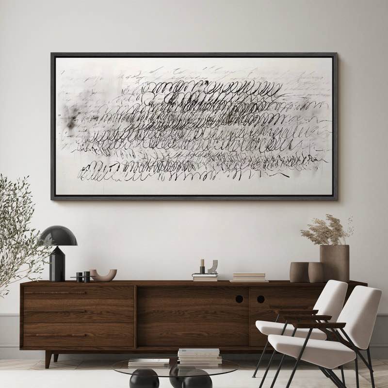 Abstract Pastel Lines Dynamic Script Flow Abstract Framed On Canvas Print