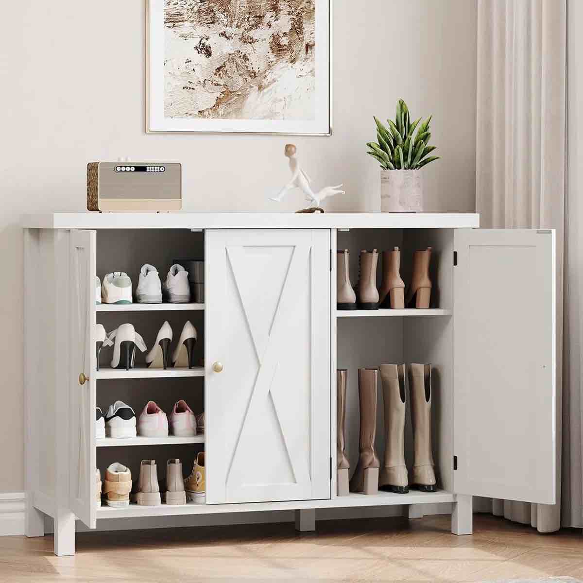 Trailblaze 4-Tier 30 Pair Shoe Storage Cabinet, Wooden Shoe Rack Organizer with Doors, Freestanding Shoe Organizer Cabinet, Large Shoe Rack Cabinet for Entryway