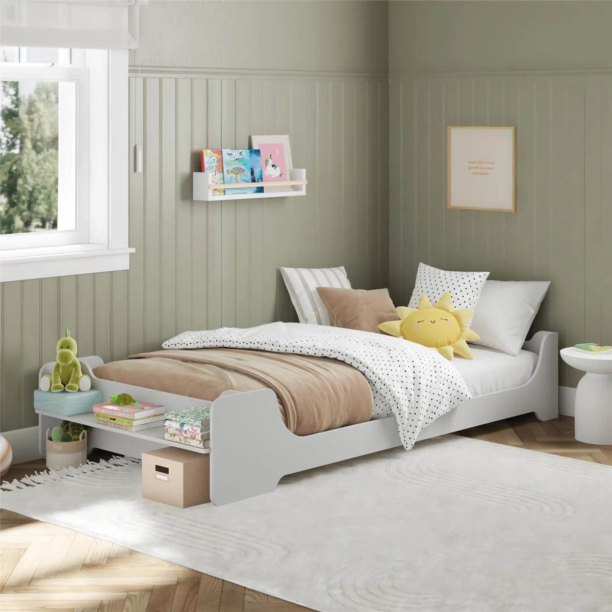 Murdock Kids Twin Montessori Floor Bed with 2 Heights and Shelf