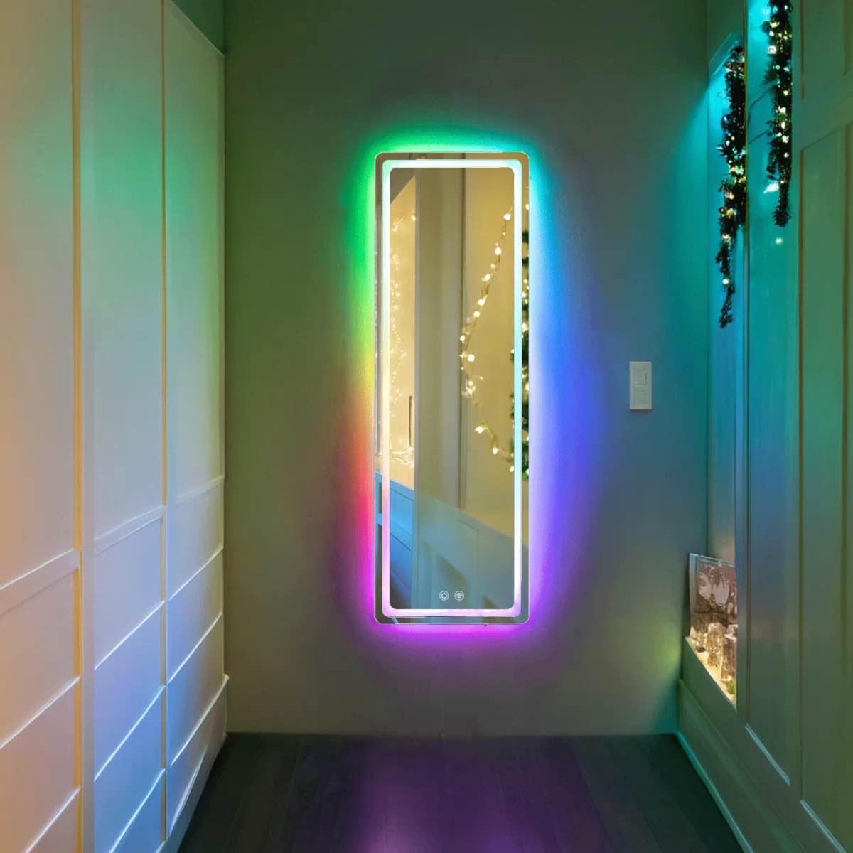 Denekia Lighted Full Length Mirror Wall Mounted Mirror, RGB Color Changing LED Lights Mirror