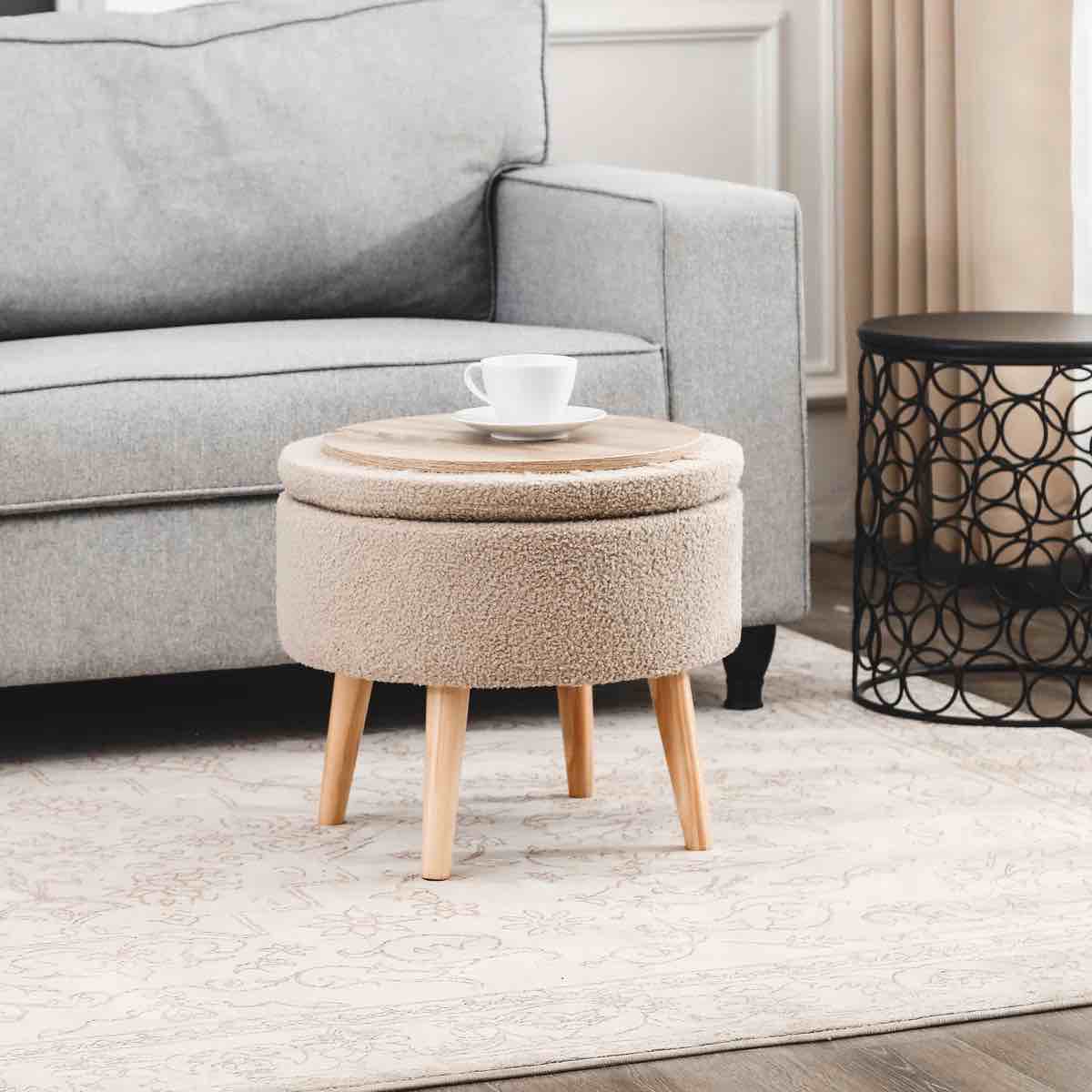 Round Tray Storage Ottoman