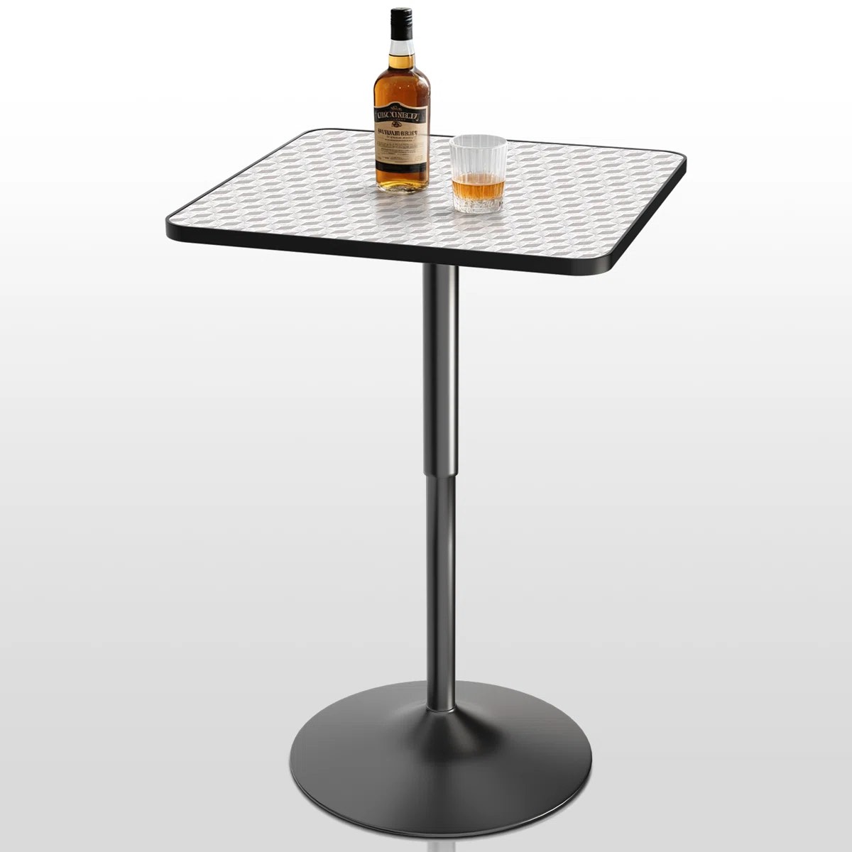 Adjustable Height Bar Table Hydraulic Lift ,MDF Top Floor Protectors Commercial Metal Base??