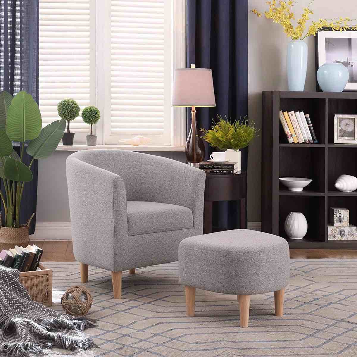 Upholstered 27" Wide Barrel Chair with Ottoman