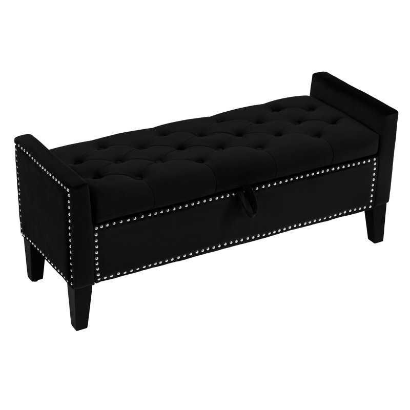 Jeani 45" Wide Velvet Tufted Rectangle Storage Ottoman