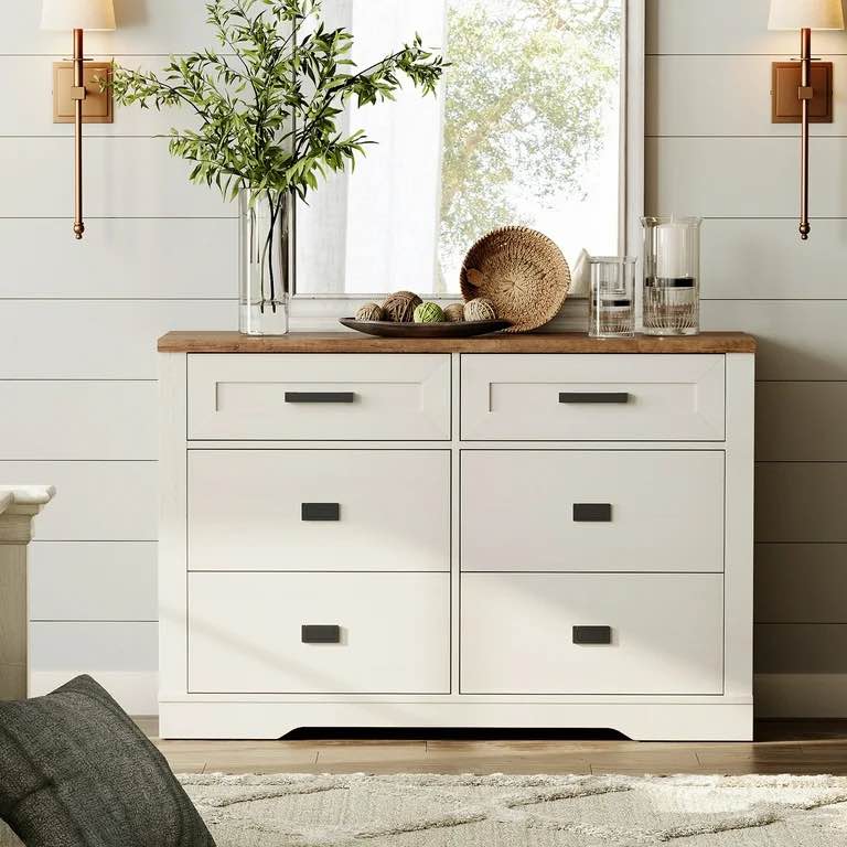 WAMPAT 2-in-1 Farmhouse 6 Drawers Dresser for Bedroom, 63" W Storage Dresser Chest of Drawers