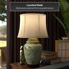 25" Jade Green Birds and Flowers Lamp