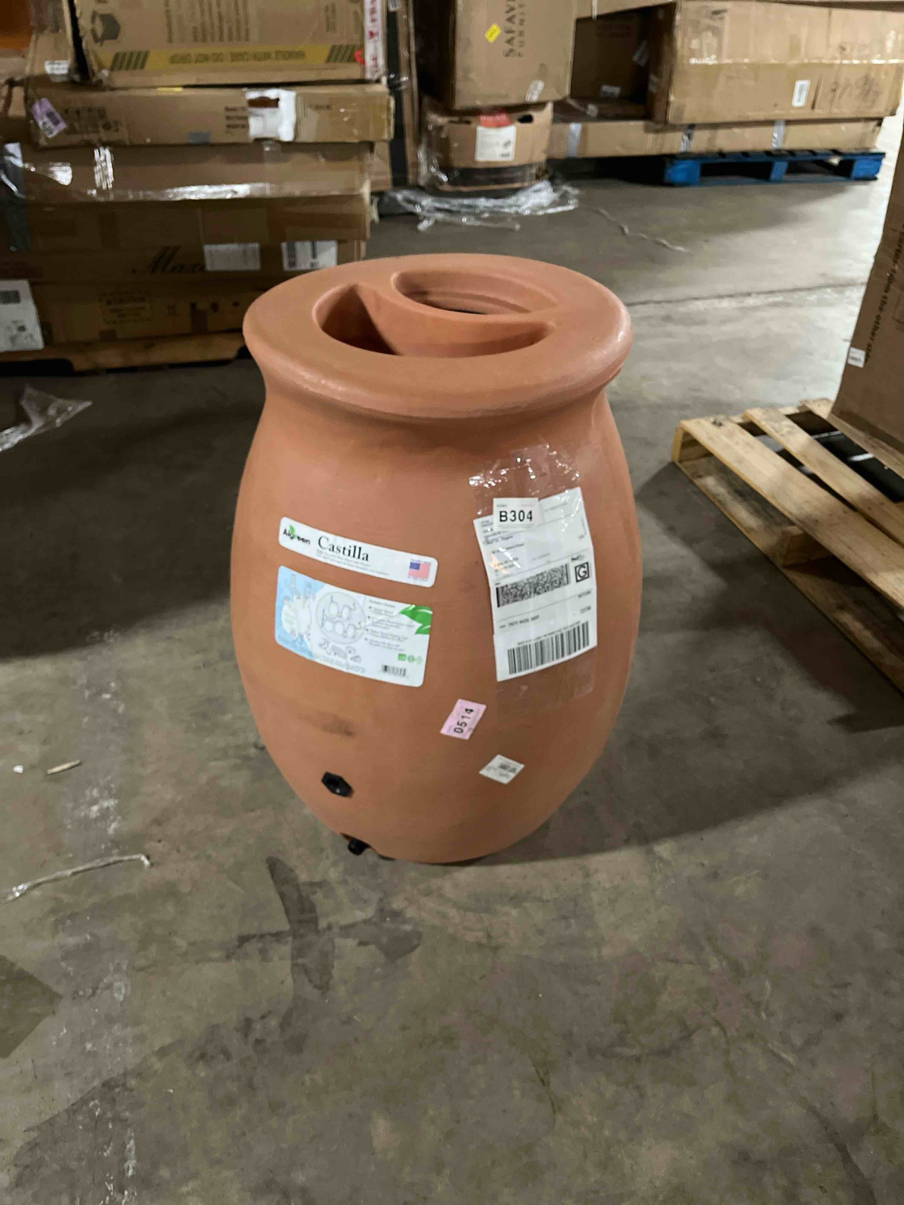 Algreen Products 50 Gallon Roto Molded Plastic Rainwater Collection and Storage Barrel with Shut Off Nozzle and Screen Guard, Brownstone