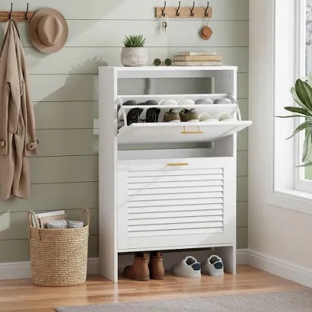 Shoe Cabinet Storage, Shoe Organizer with 2 Flip Drawers & Drawer