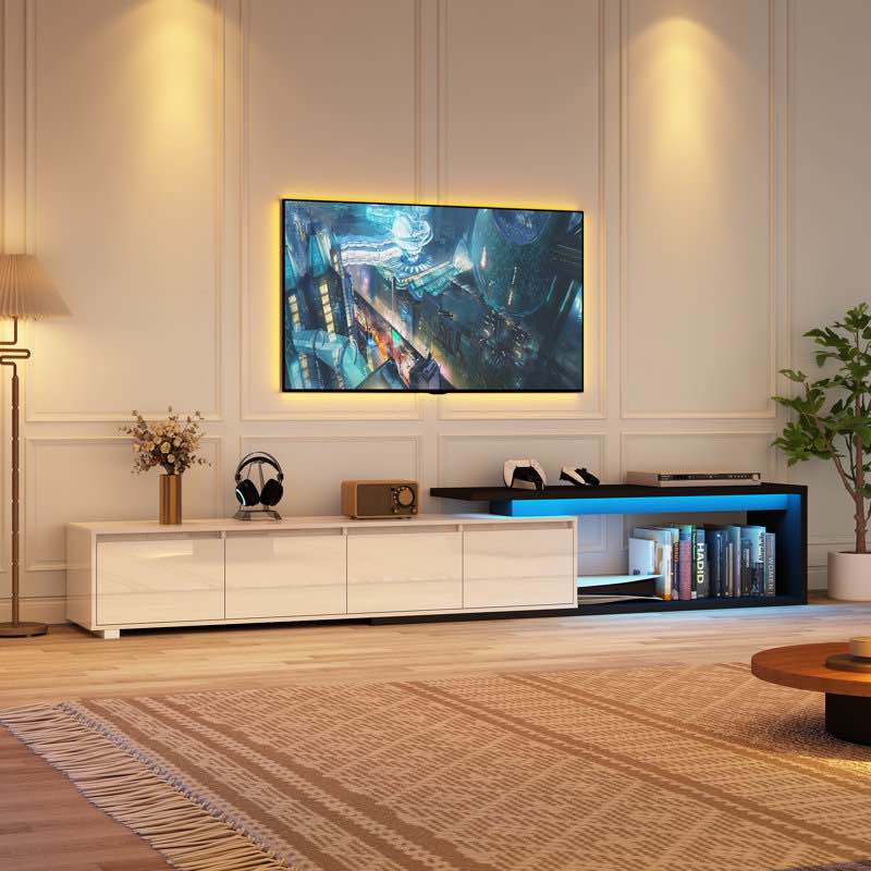 75"-110" Extendable TV Stand With LED Light With 2 Drawers And 2 Cabinets