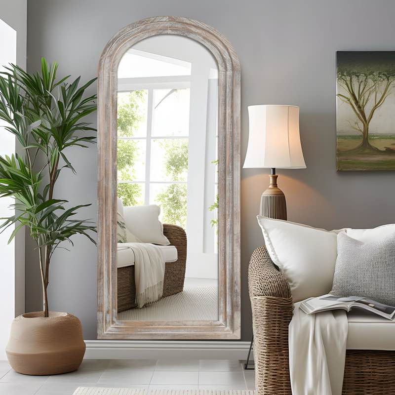 Dainah Arch Full Length Wall Mirror with Wood Frame