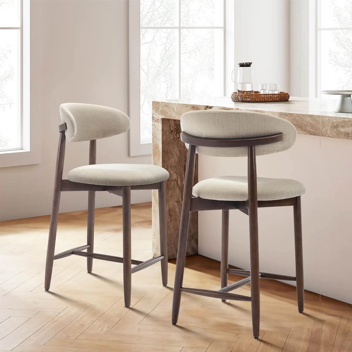 Upholstered Counter Stool Solid Wood Bar Stool