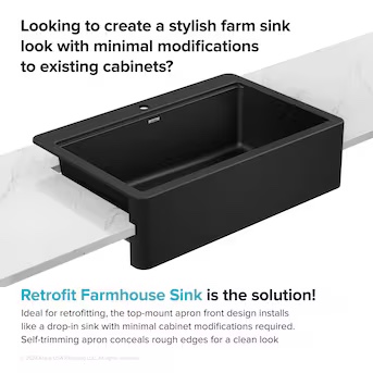 Bellucci 33 in. Workstation Drop in Retrofit Farmhouse Single Bowl Kitchen Sink Black Quartz Composite with Accessories