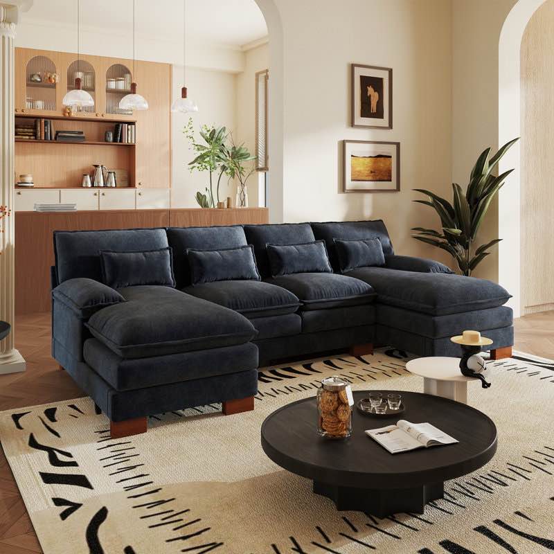 112" U Shaped Modern Chenille Sectional Sofa