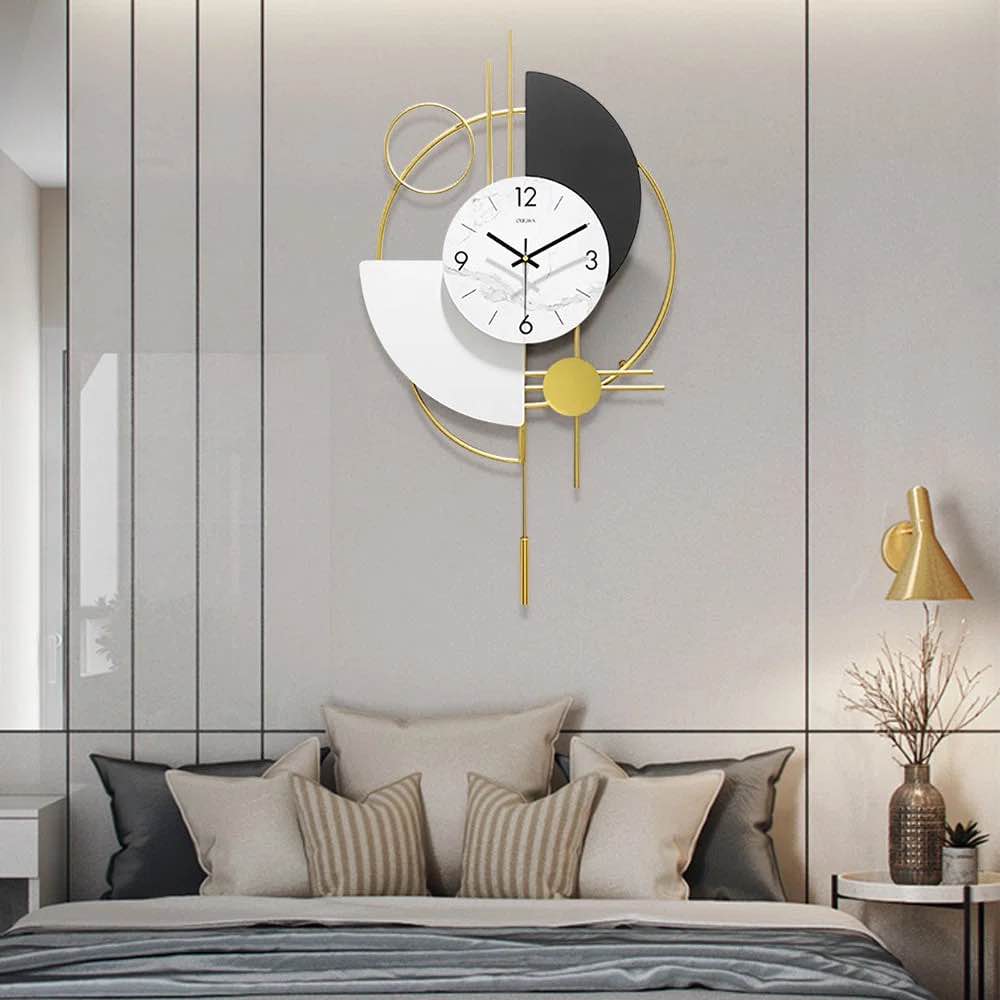 Eustace Wall Clocks for Living Room, 3D Gold Pendulum Geometric Mute Metal Digital Home Clock