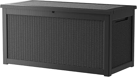 Lockable Resin Deck Box, Waterproof & UV-Resistant Outdoor Storage Box for Outdoor Cushion Storage, Garden Tools & Pool Accessories Storage, Black