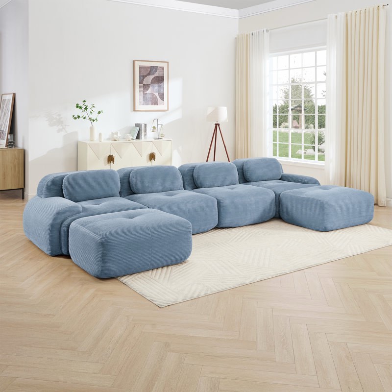 U Shaped Sofa with Corduroy Fabric