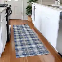 Blue Plaid Runner Rug