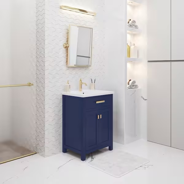 MYRA 24 in. W Bath Vanity in Monarch Blue Finish with Ceramics Integrated Vanity Top with White Basin