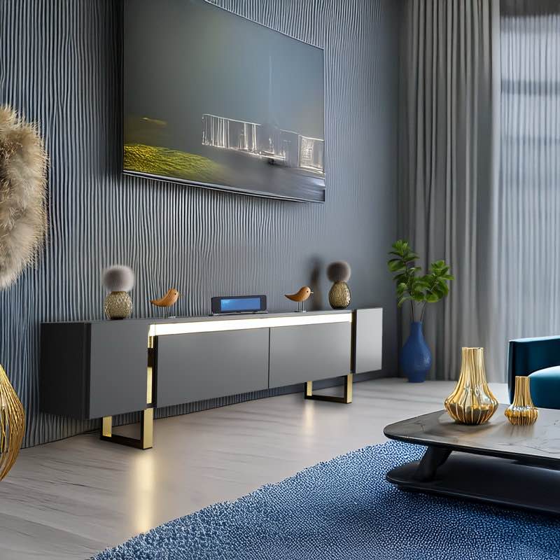 Metal Sled Base Legs Unique TV Stand For Tvs Up To 78'' With Reflective Stripe