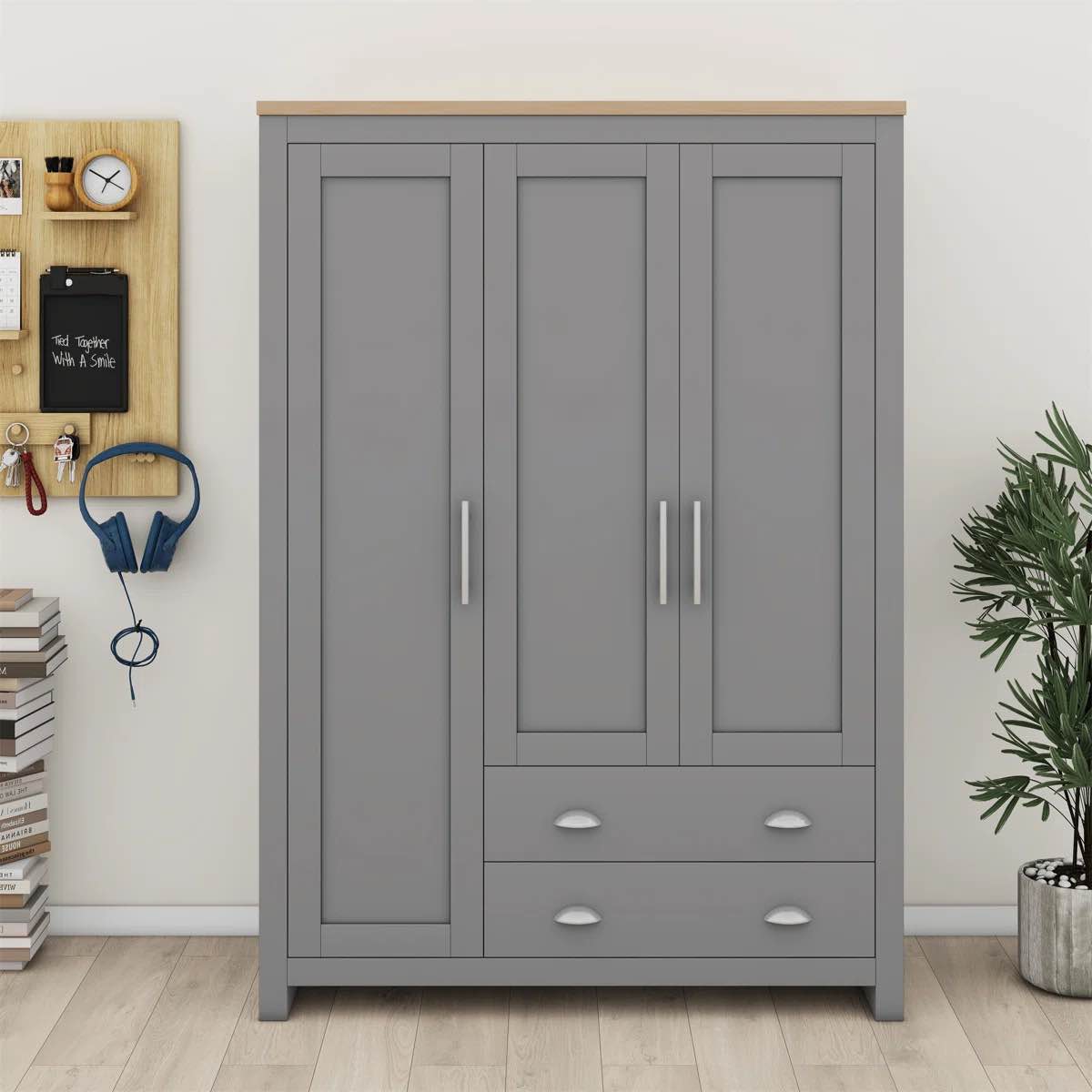 Wardrobe (3 Doors + 2 Drawers) - Grey