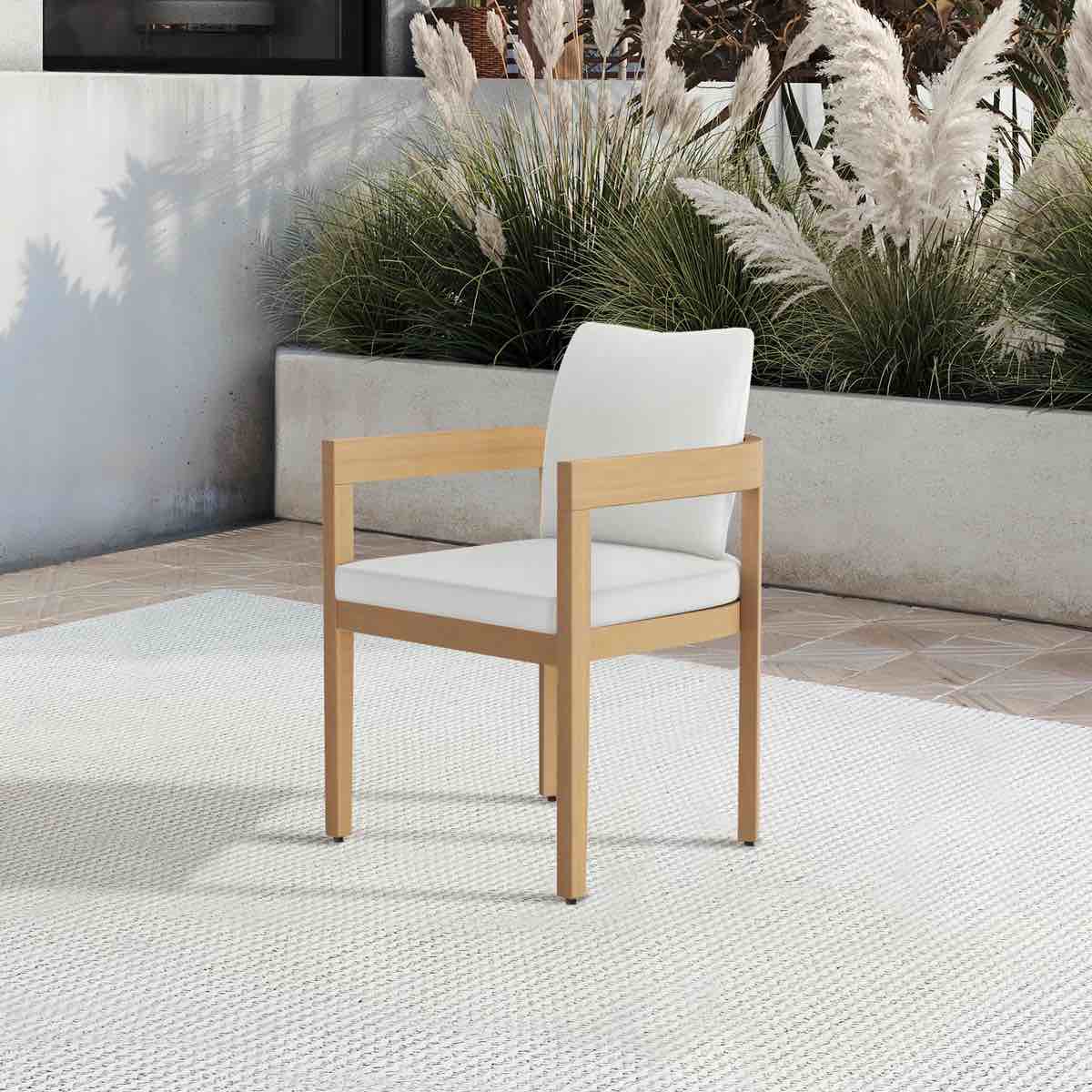 Pablo Solid Acacia Wood Patio Chair, Natural/White