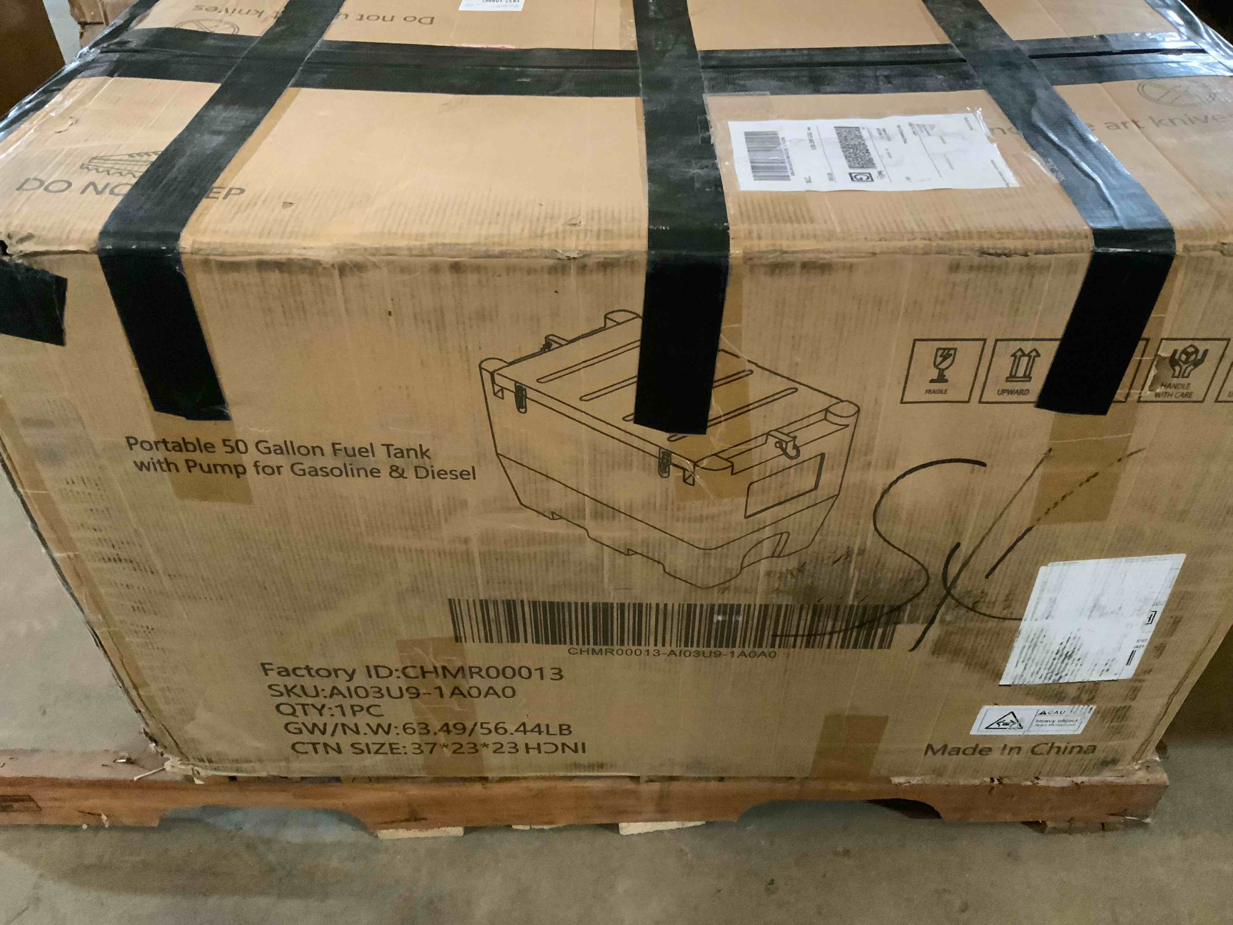 Condition photo showing Brand New for Portable Fuel Tank, 50 Gallon Capacity & 8 GPM Flow Rate, PE fuel transfer tank with 12V Electric Transfer Pump and 13.1ft Rubber Hose, Black