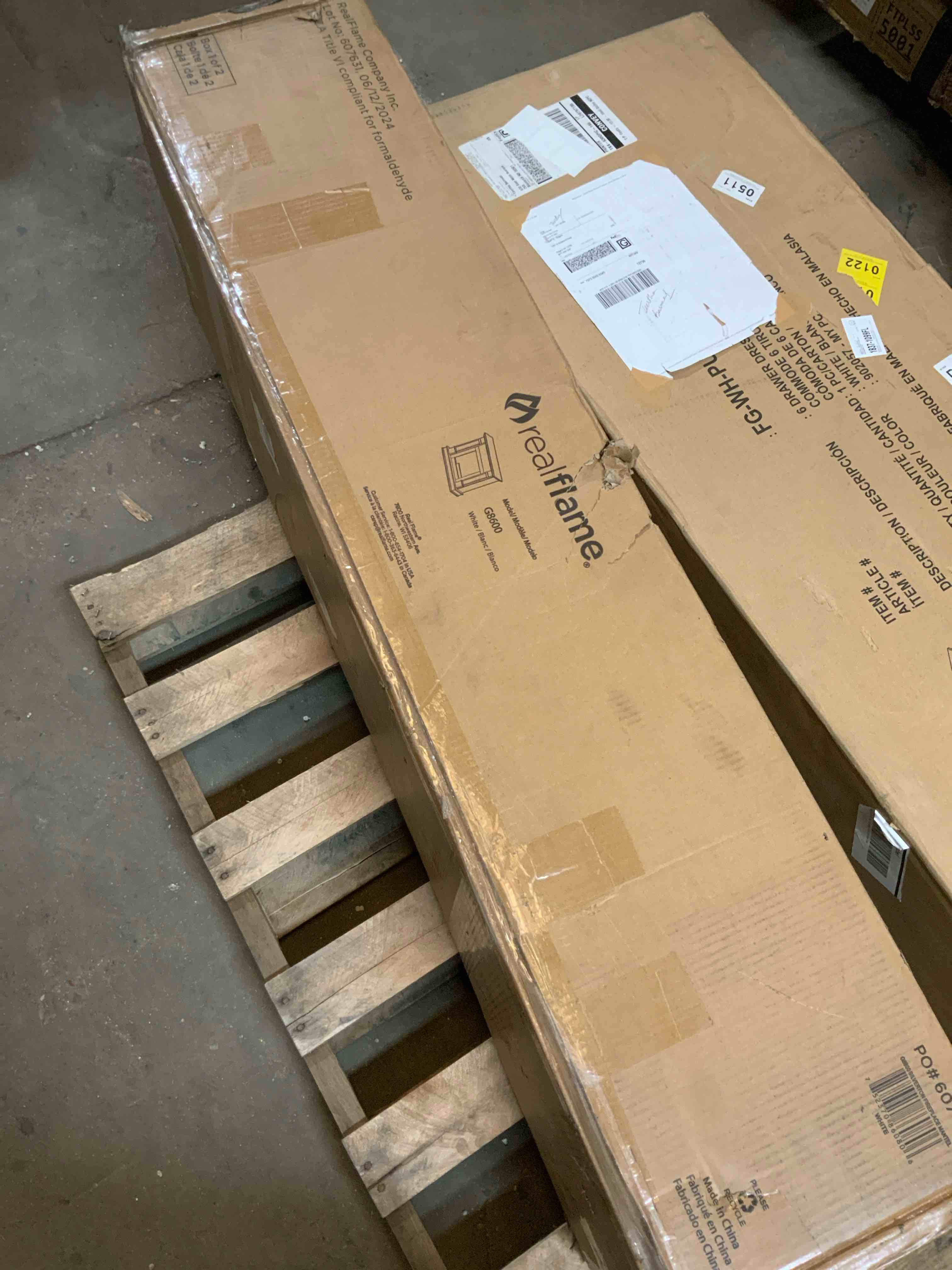 Condition photo showing Good Condition for Real Flame Silverton 48” Electric Fireplace with Mantel for Living Room or Bedroom, Replaceable Fireplace Insert Heater, Realistic Log and Flame Effect, Remote Control, Timer, White