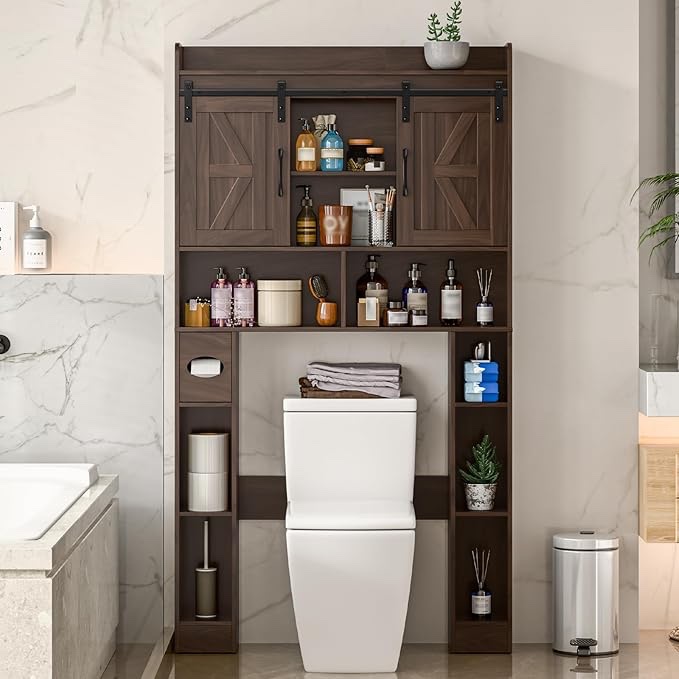 Farmhouse Storage Cabinet Over Toilet With Sliding Doors