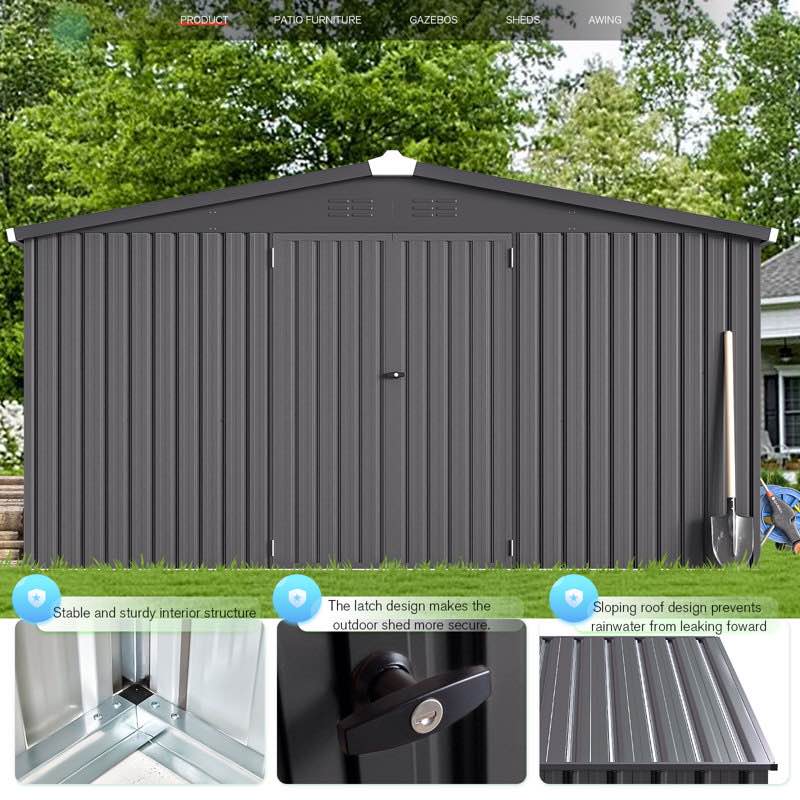 12' x 12' Metal Storage Shed  With Design Of Lockable Doors