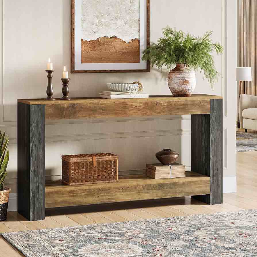 63-inch Long Console Table For Entryway, Farmhouse Wood Sofa Table Behind Couch For Living Room