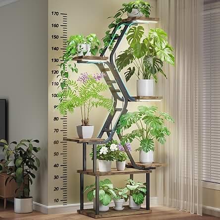 65”H Indoor Metal Plant Stand With Grow Light