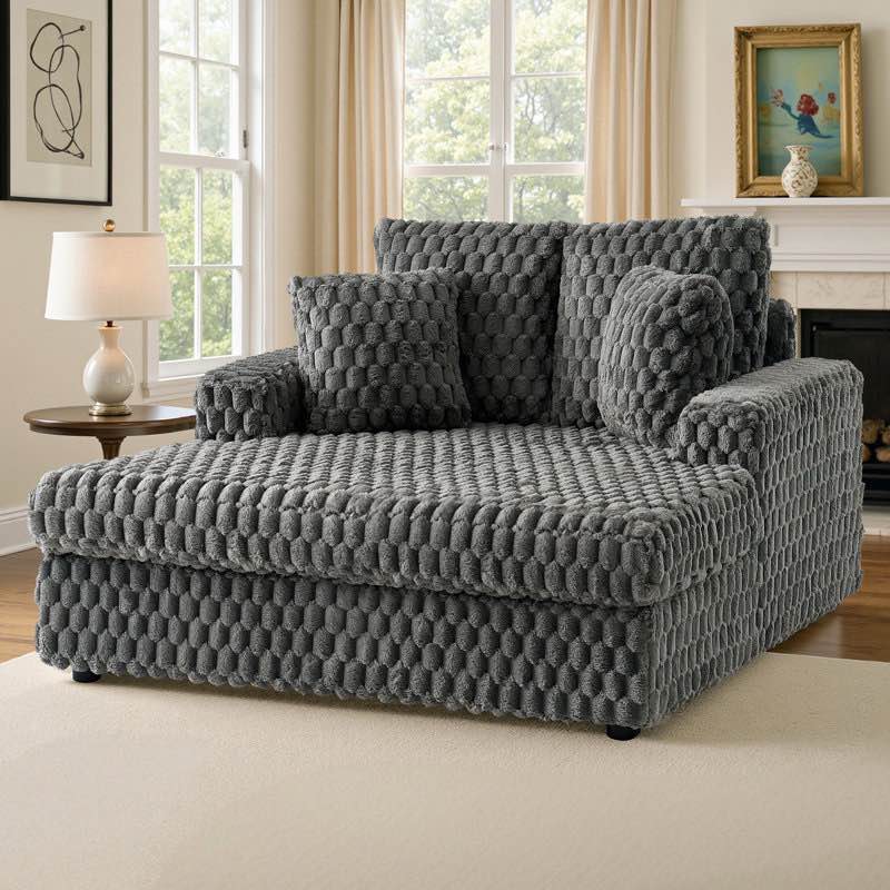 53''w upholstered chaise lounge chair plush sofa with 4 pillows sleeper for living room