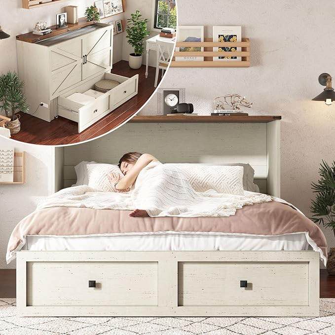amerlife queen size murphy bed-box1-white+ barnwood