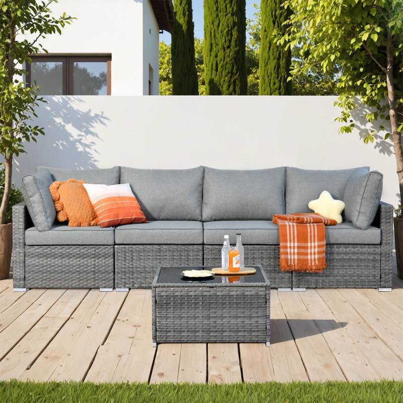 Cushion Color 107.08'' Wide Outdoor Patio Sectional with Cushions