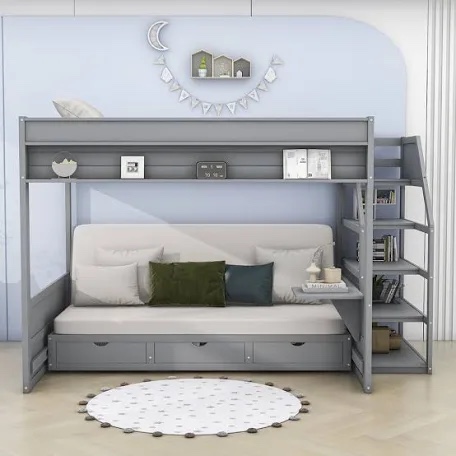Harsirat Full Over Full 3 Drawer Futon Bunk Bed with Built-in-Desk