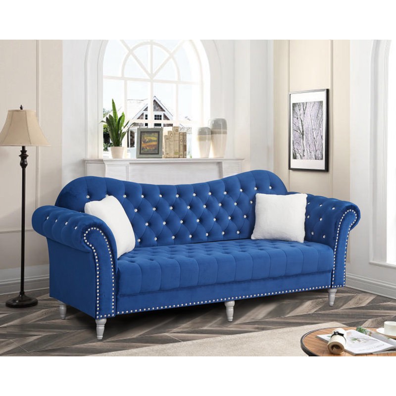 josielyn velvet rolled arm chesterfield sofa