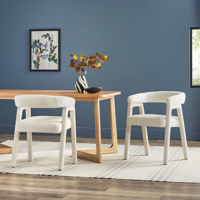 lorrenda modern curved back solid wood dining chair with boucle upholstery