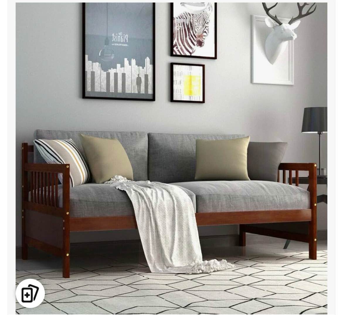 wren wood daybed frame with fence, rustic style, solid pine