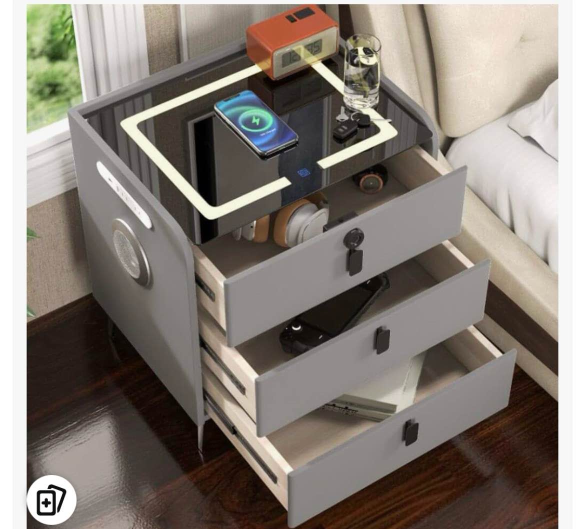 birta 1 - drawer nightstand with wireless charging, led lights, bluetooth player