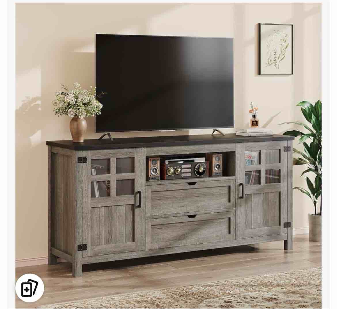 70" gray tv stand with storage cabinet for 75" tvs, modern console table for living room