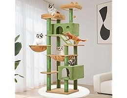 70" Cat Tree Tower Multiple Levels Modern Wooden Luxury Cat House with Hammock, Scratching Posts
