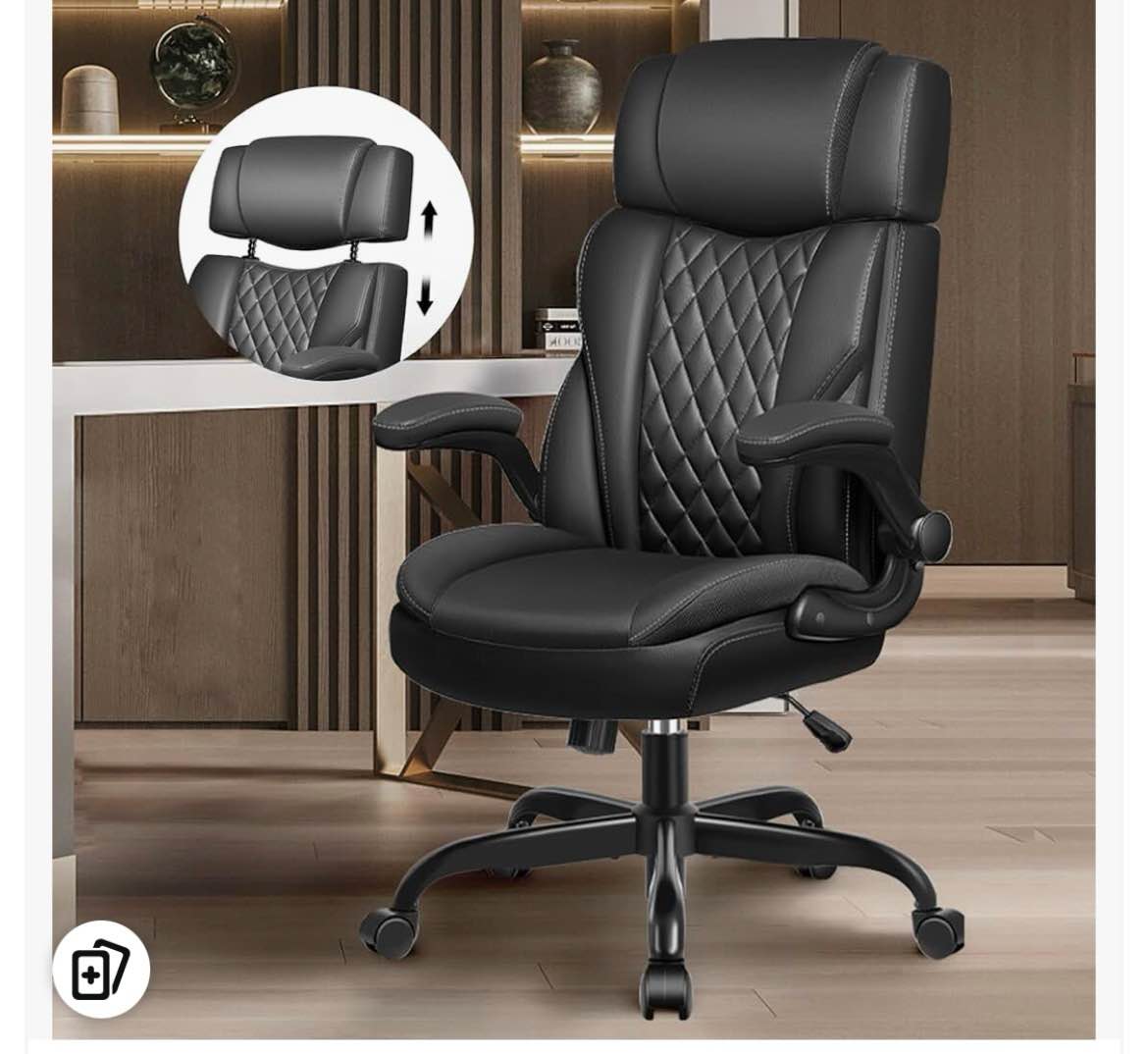 Marama Ergonomic Leather Office Chair with Flip-Up Armrests