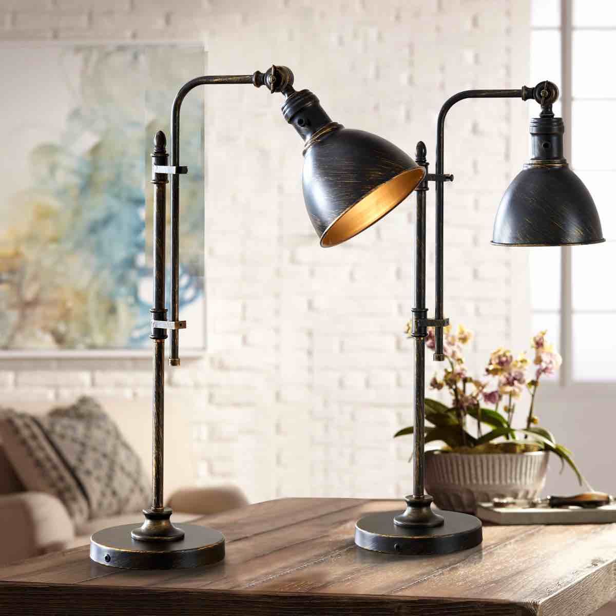 Burak Industrial Adjustable Bedside Office Desk Metal Table Lamp (Set of 2)
