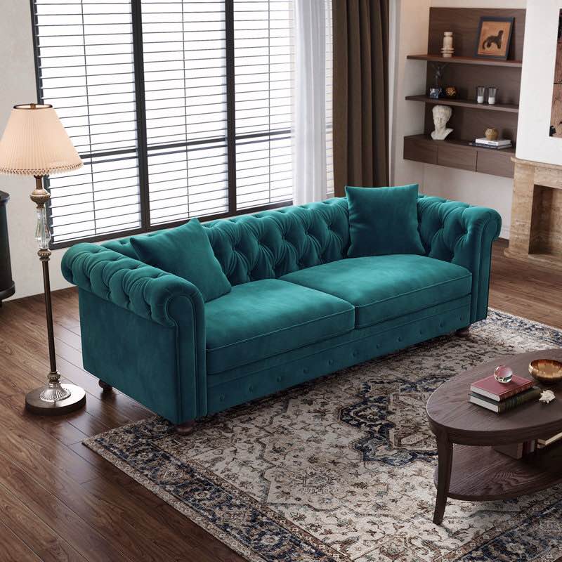 Diba 81.88'' Chesterfield Sofa, Velvet Couch with Rolled Arms