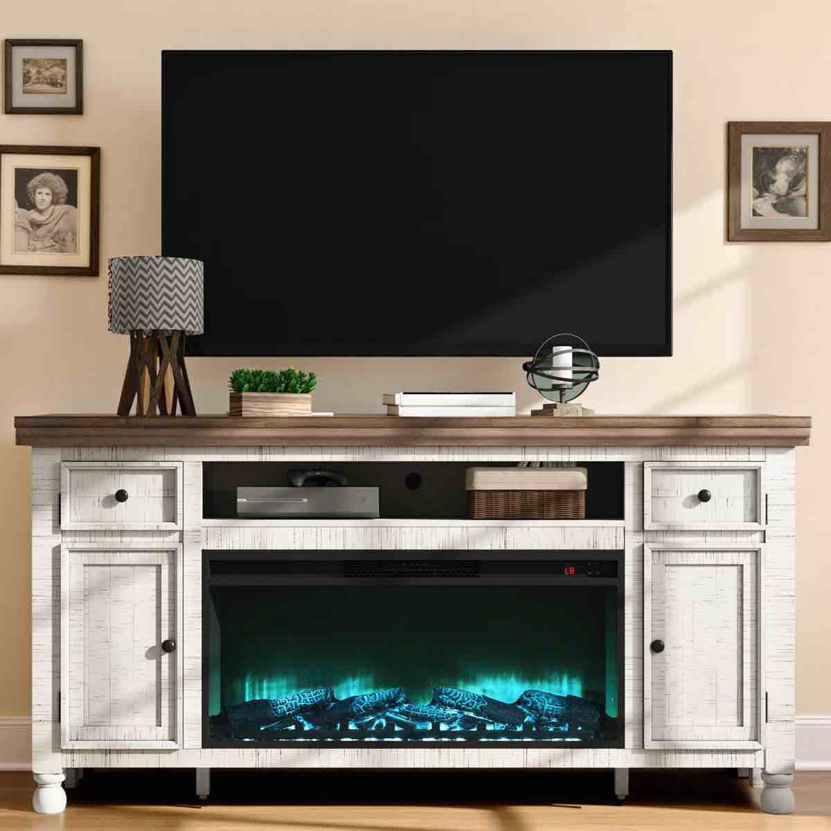 68" Farmhouse Solid Wood Fireplace Tv Stand