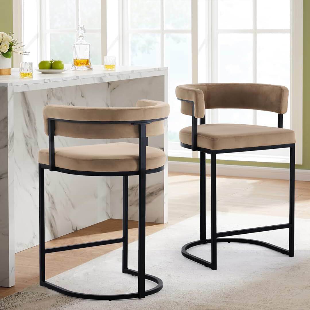 Condition photo showing Good Condition for Modern Velvet Upholstered Bar Stools