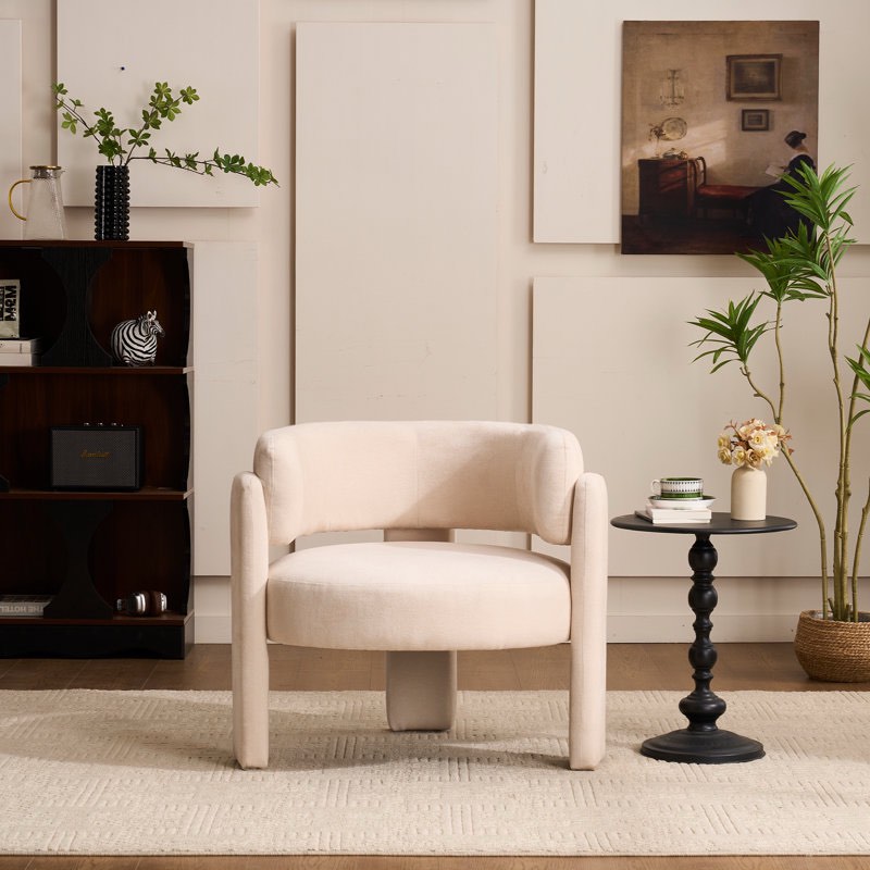Modern Geometric Upholstered Accent Armchair With Curved Backrest