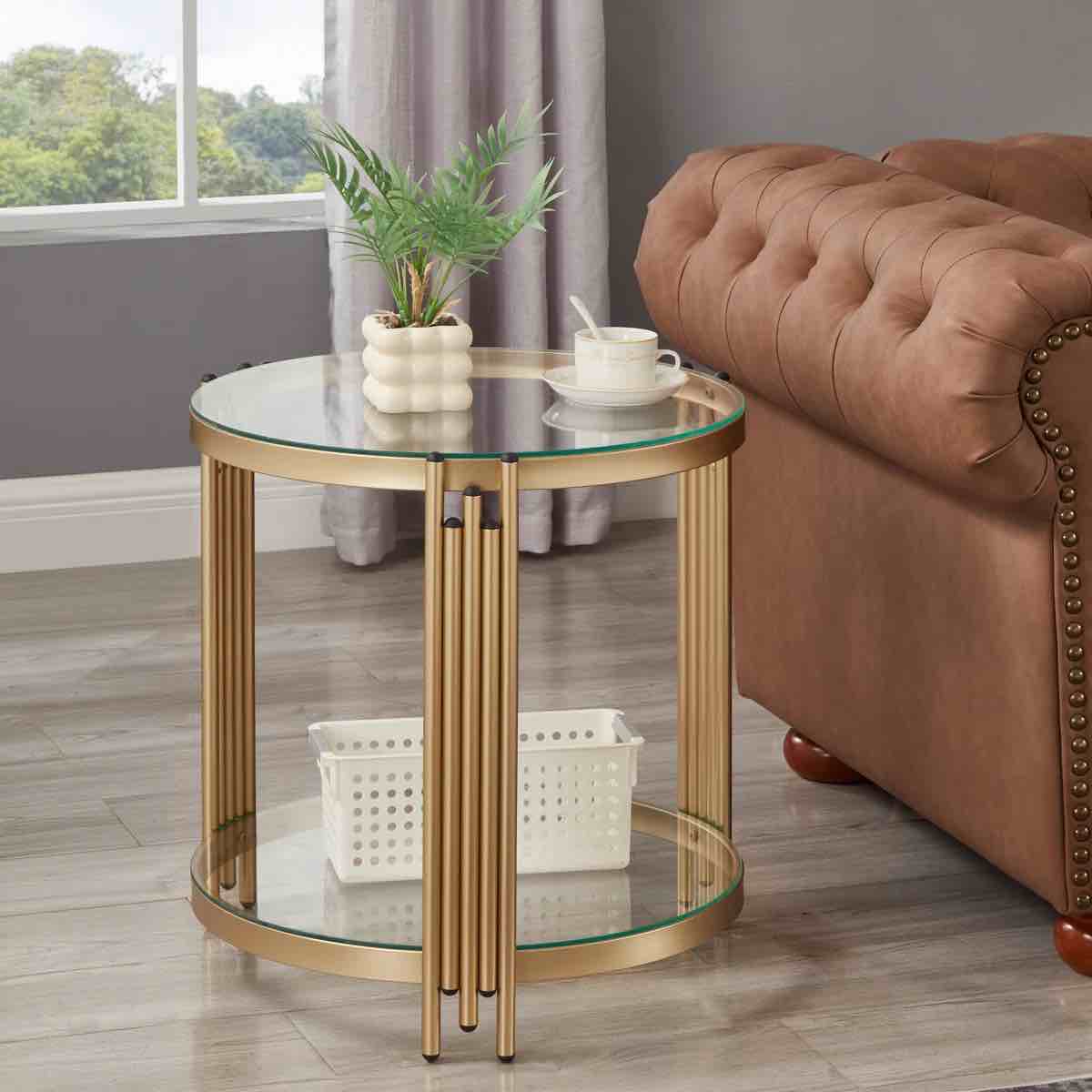 Breannon Glass Top End Table For Living Room, Bedroom, or Office