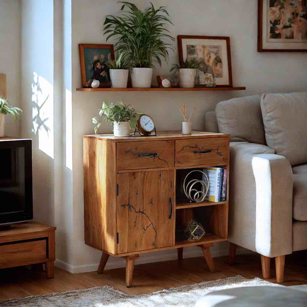 Mango Wood Storage Cabinet – 36" Fractal Burn Sideboard With Drawers